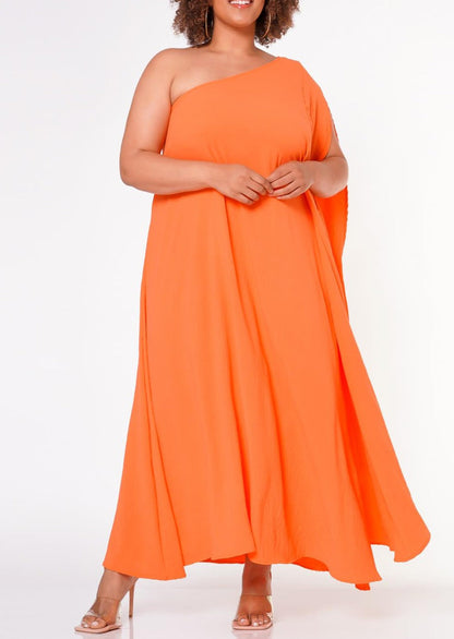 Hi Curvy Plus Size Women One Shoulder Maxi Flare Dress Made in USA