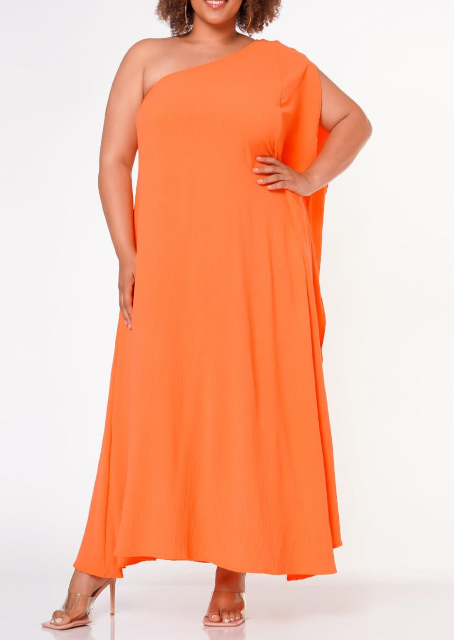 Hi Curvy Plus Size Women One Shoulder Maxi Flare Dress Made in USA