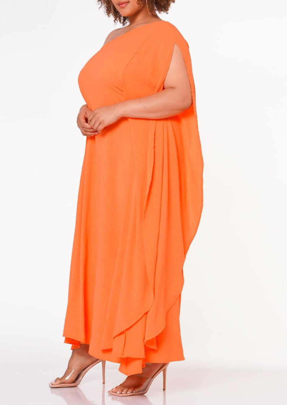 Hi Curvy Plus Size Women One Shoulder Maxi Flare Dress Made in USA