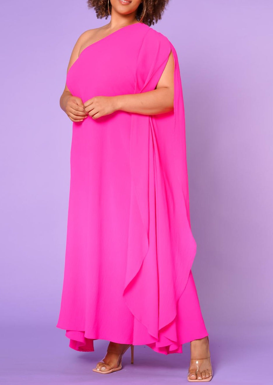 Hi Curvy Plus Size Women One Shoulder Maxi Flare Dress Made in USA