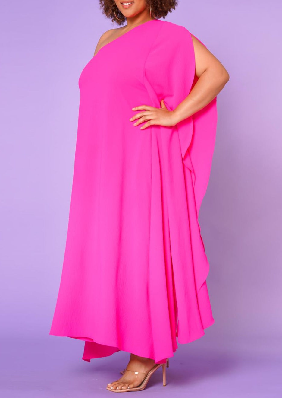 Hi Curvy Plus Size Women One Shoulder Maxi Flare Dress Made in USA