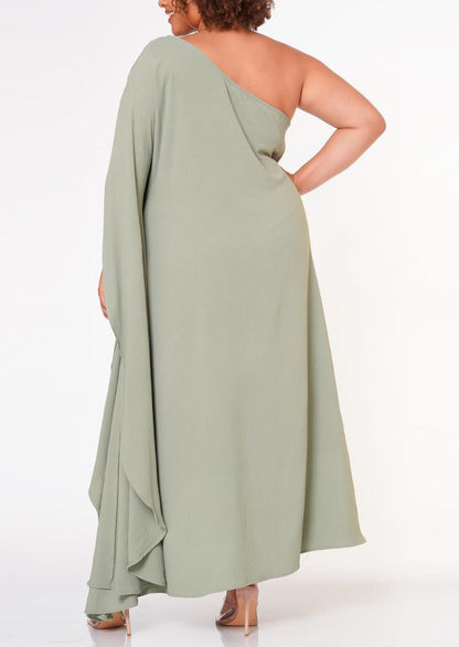 Hi Curvy Plus Size Women One Shoulder Maxi Flare Dress Made in USA