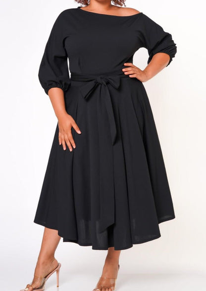 HI Curvy Plus Size women boat neck  Flare maxi Dress 