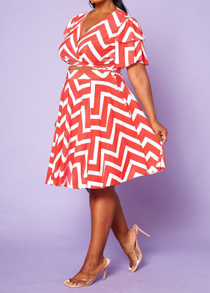 Hi Curvy Plus Size Chevron Pattern Top & Skirt Set