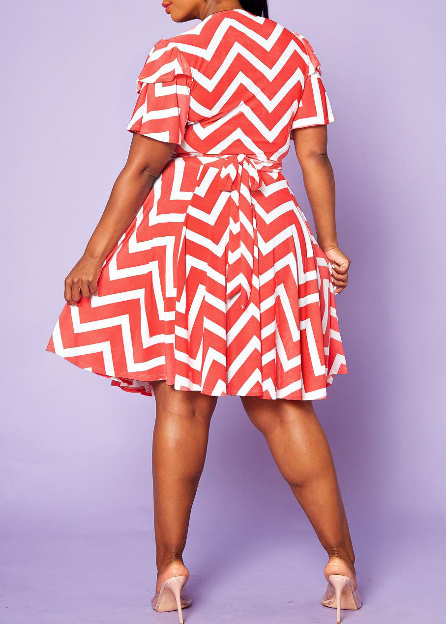 Hi Curvy Plus Size Chevron Pattern Top & Skirt Set