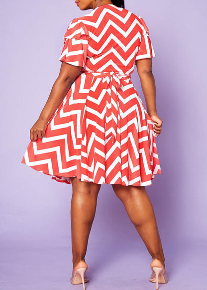 Hi Curvy Plus Size Chevron Pattern Top & Skirt Set