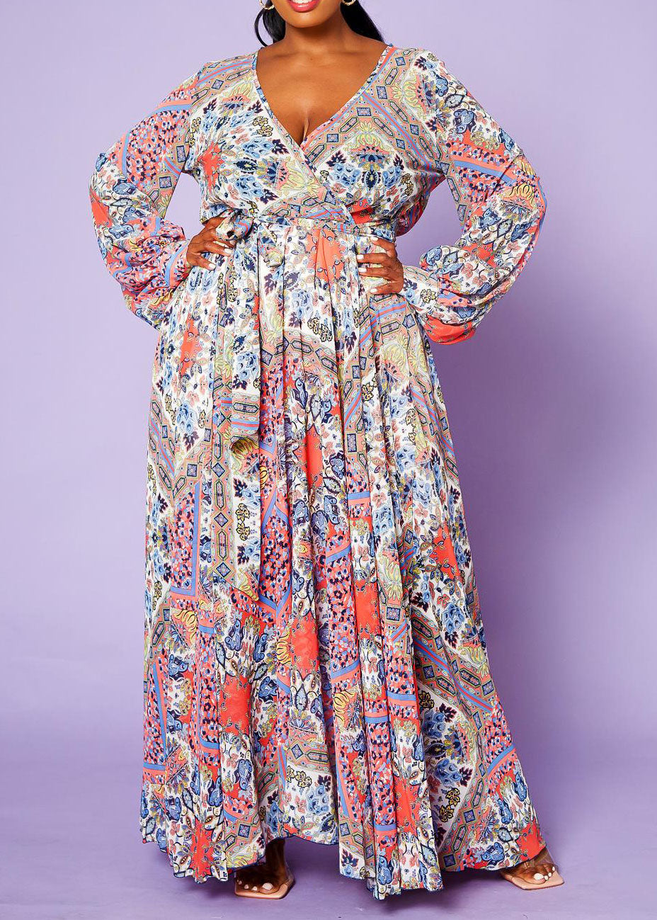 HI Curvy Plus Size Women Paisley Print Chiffon Maxi Dress Made in USA