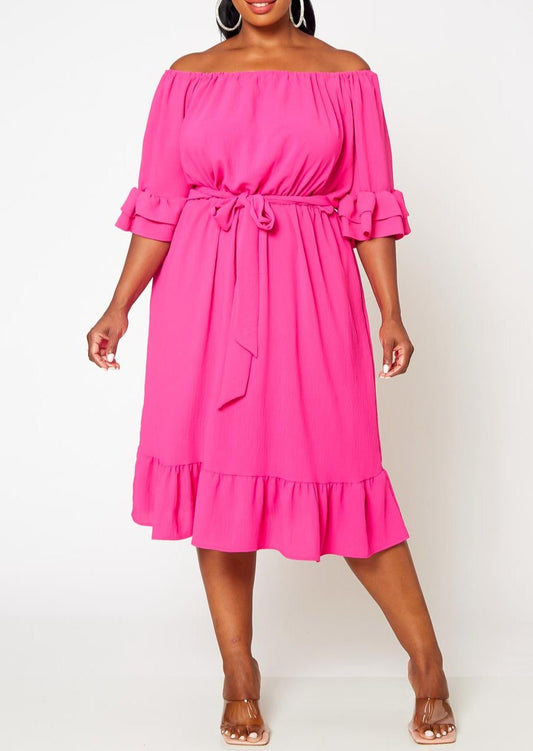 Plus Size Off the Shoulder Fit and Flare Dress