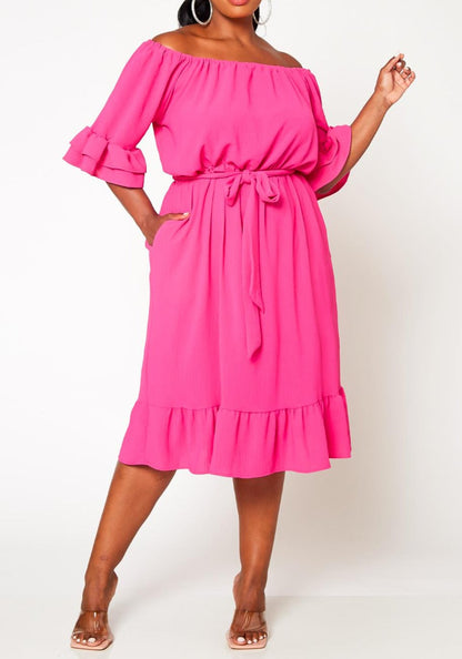 Plus Size Off the Shoulder Fit and Flare Dress