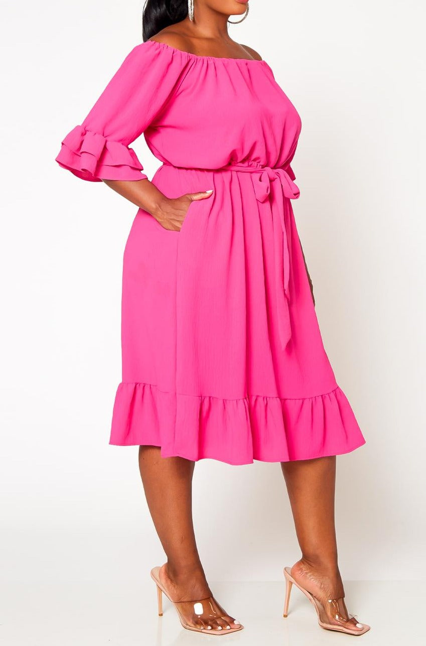 Plus Size Off the Shoulder Fit and Flare Dress