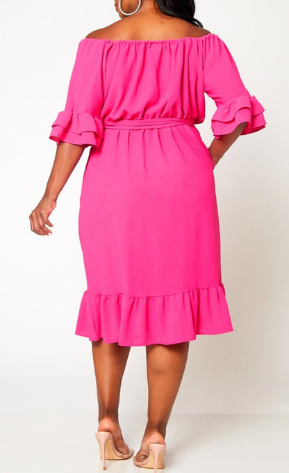 Plus Size Off the Shoulder Fit and Flare Dress