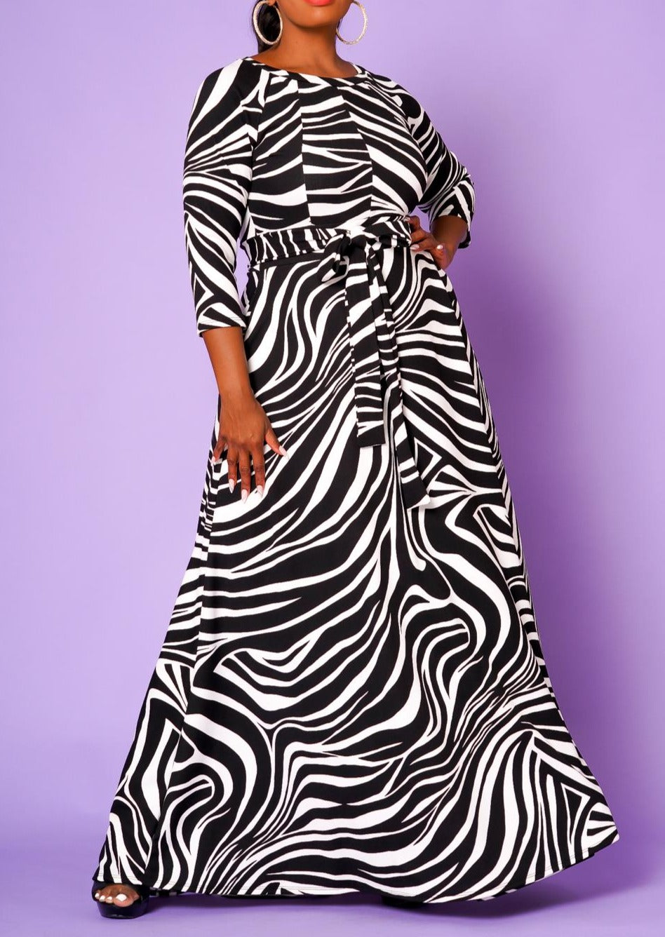 Hi Curvy Plus Size Women Zebra Print Fit and Flare Maxi Dress Made in USA