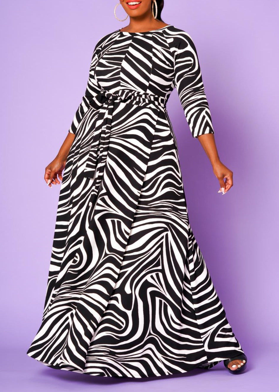 Hi Curvy Plus Size Women Zebra Print Fit and Flare Maxi Dress Made in USA