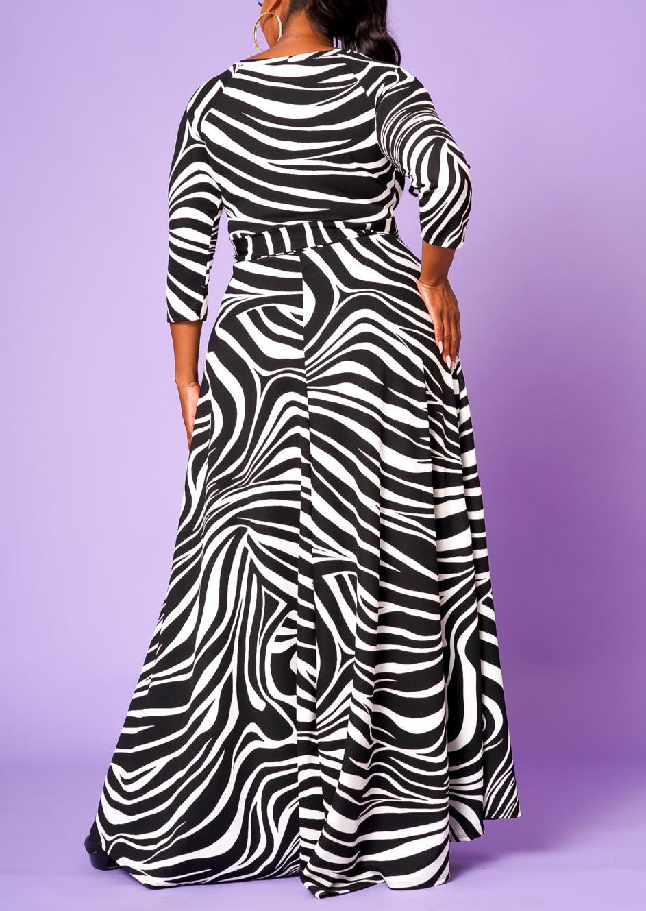 Hi Curvy Plus Size Women Zebra Print Fit and Flare Maxi Dress Made in USA