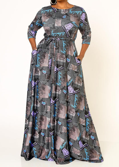 Hi Curvy Plus Size Women Letter Print Fit & Flare Maxi Dress Made In USA