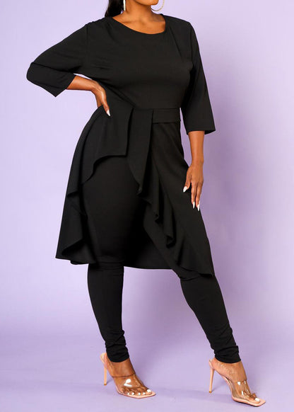 Hi Curvy Plus Size Asymmetric Peplum Top and Pants Set