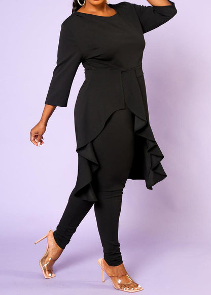 Hi Curvy Plus Size Asymmetric Peplum Top and Pants Set