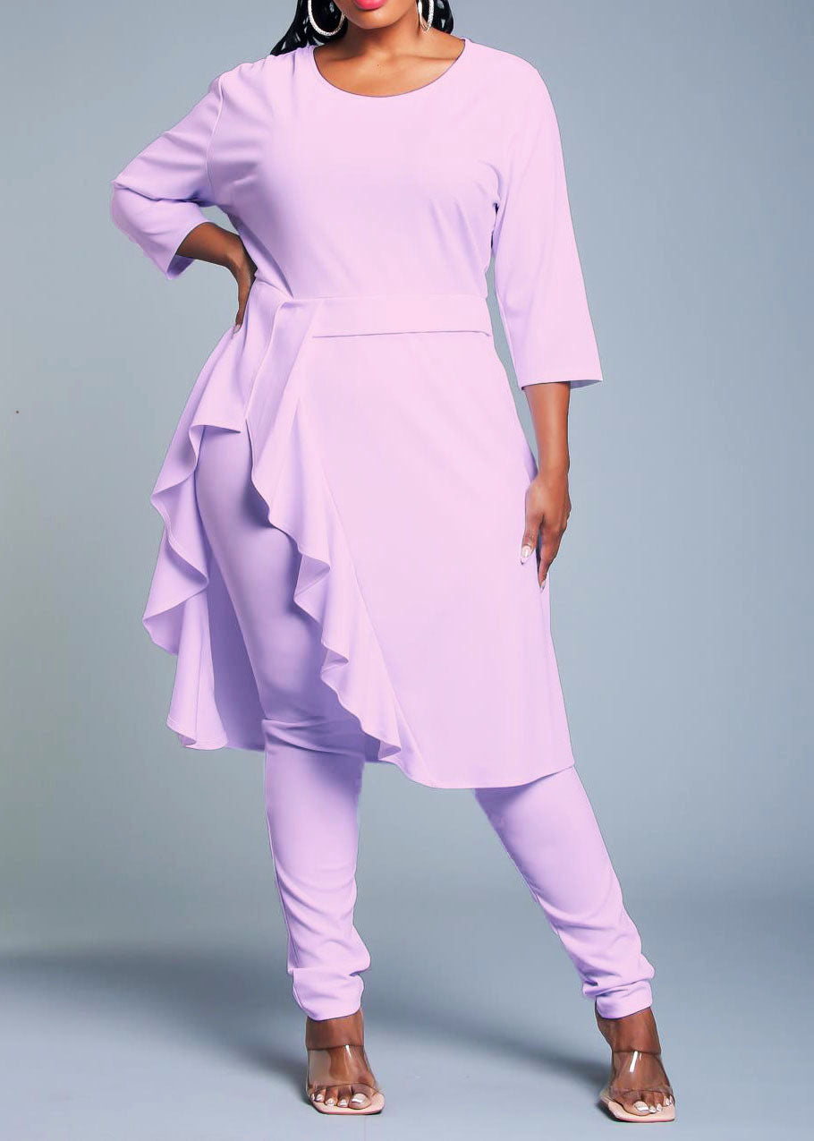 Hi Curvy Plus Size Asymmetric Peplum Top and Pants Set