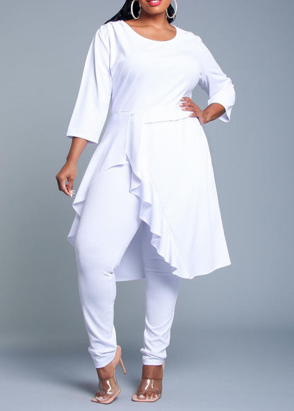 Hi Curvy Plus Size Asymmetric Peplum Top and Pants Set