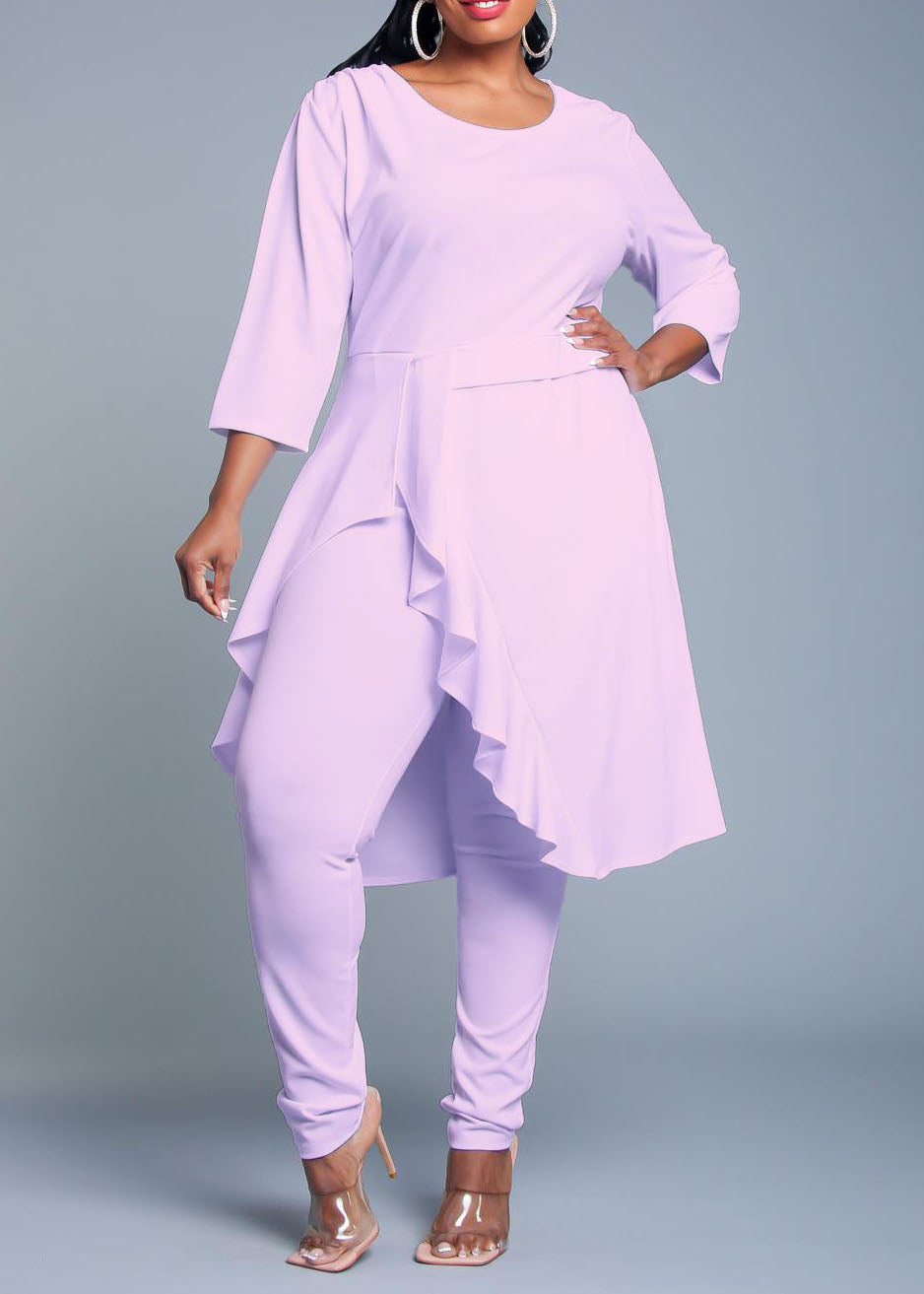 Hi Curvy Plus Size Asymmetric Peplum Top and Pants Set