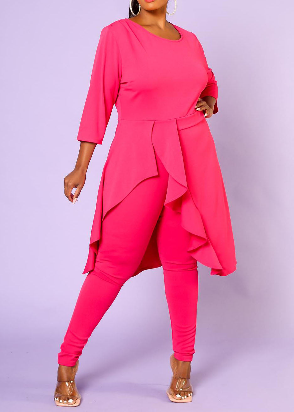 Hi Curvy Plus Size Asymmetric Peplum Top and Pants Set