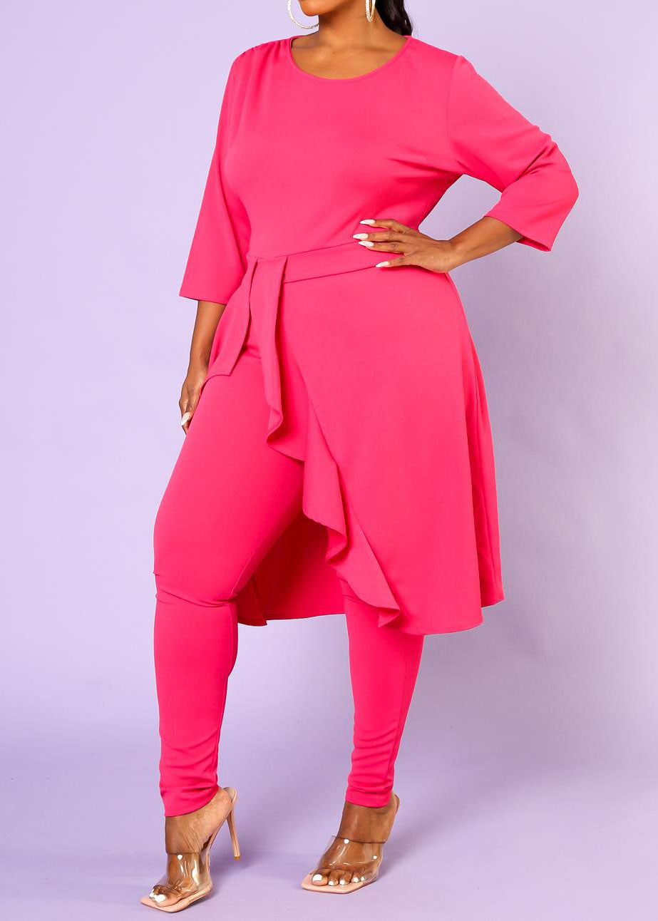 Hi Curvy Plus Size Asymmetric Peplum Top and Pants Set