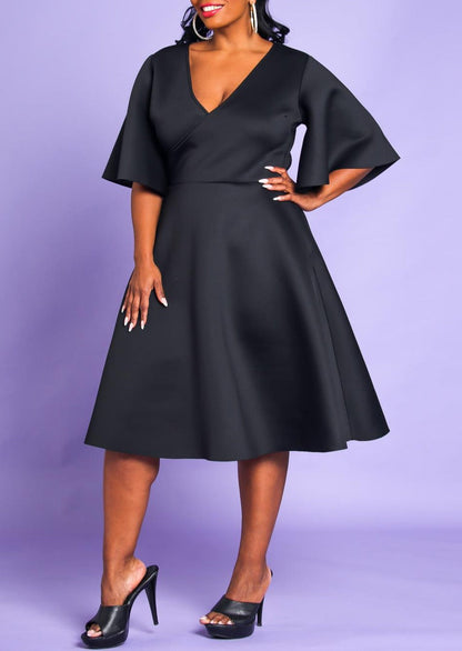 Hi Curvy Plus Size Women Wrap Fit and Flare Midi Dress Made in USA