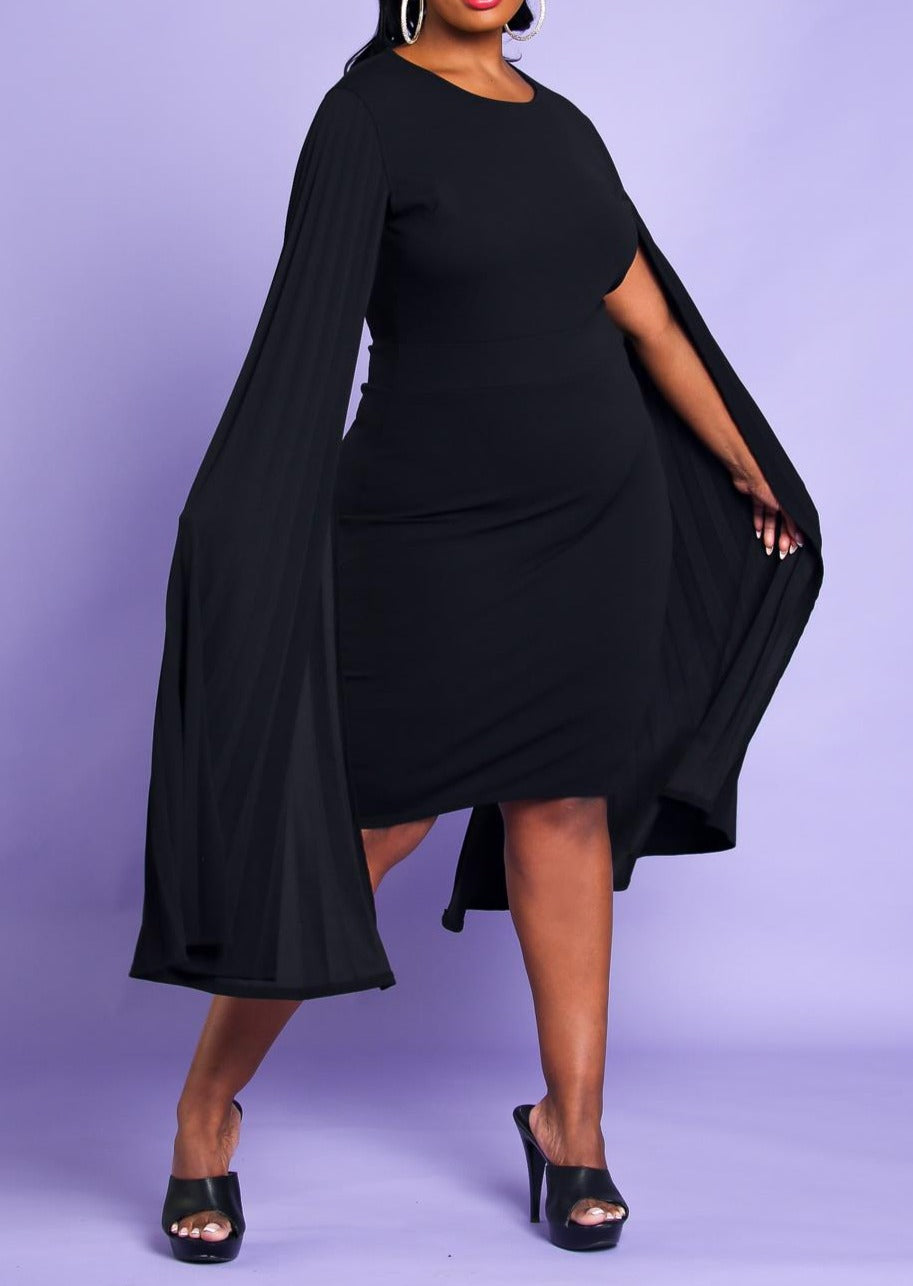 Hi Curvy Plus Size Women Pleated Cape Sleeve Bodycon Dress Made In USA