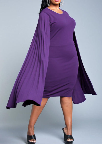 Hi Curvy Plus Size Women Pleated Cape Sleeve Bodycon Dress Made In USA