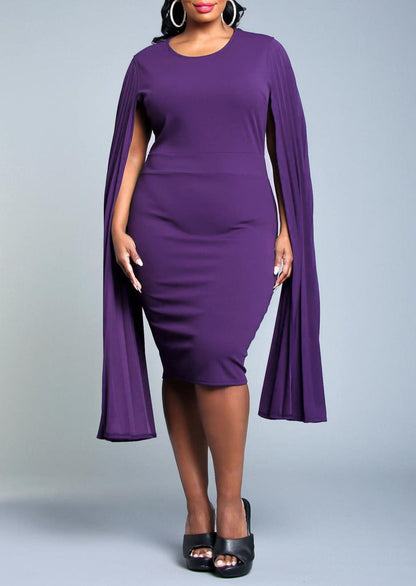 Hi Curvy Plus Size Women Pleated Cape Sleeve Bodycon Dress Made In USA