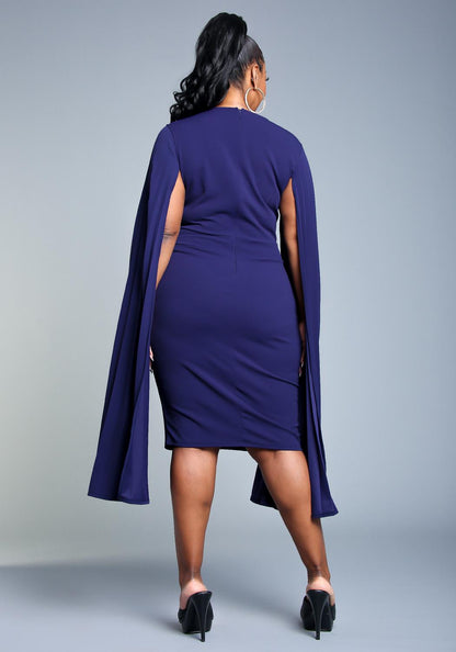 Hi Curvy Plus Size Women Pleated Cape Sleeve Bodycon Dress Made In USA