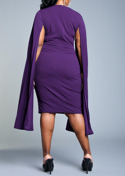 Hi Curvy Plus Size Women Pleated Cape Sleeve Bodycon Dress Made In USA