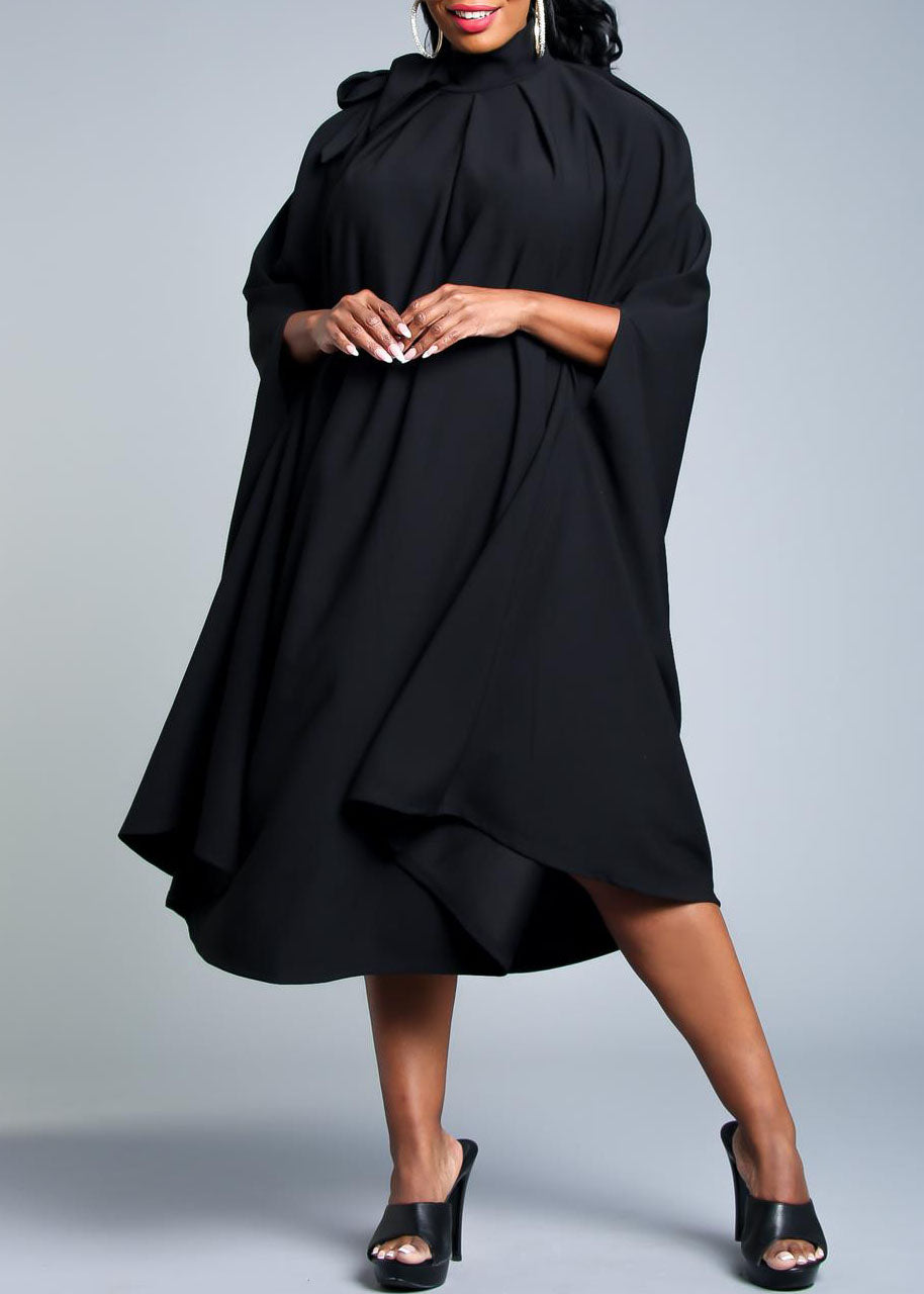 HI Curvy Plus Size Women Mock Neck Cape Midi Dress Made in USA