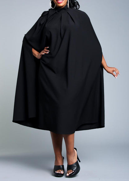 HI Curvy Plus Size Women Mock Neck Cape Midi Dress Made in USA