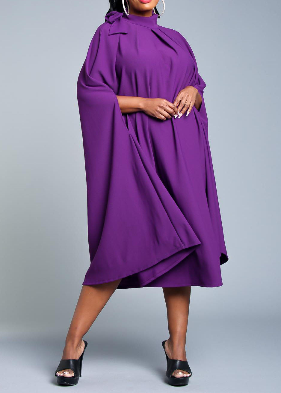 HI Curvy Plus Size Women Mock Neck Cape Midi Dress Made in USA