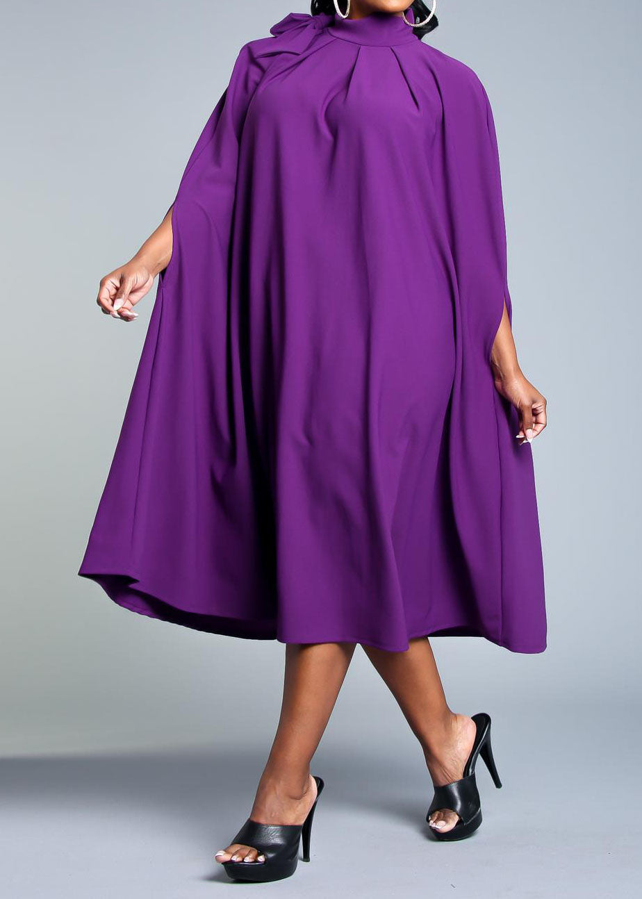 HI Curvy Plus Size Women Mock Neck Cape Midi Dress Made in USA