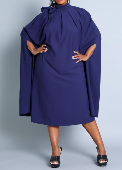 HI Curvy Plus Size Women Mock Neck Cape Midi Dress Made in USA