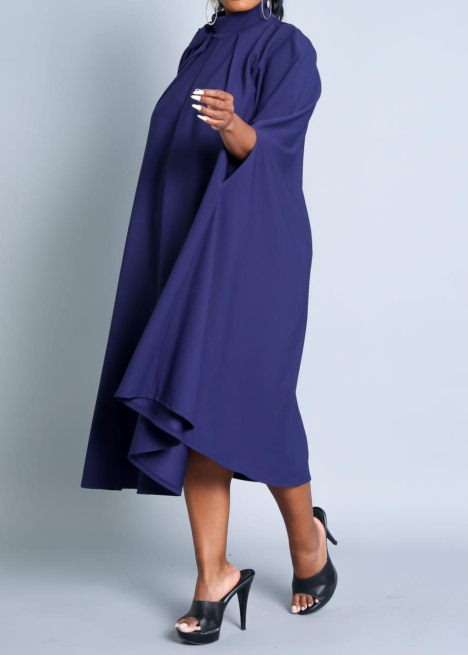 HI Curvy Plus Size Women Mock Neck Cape Midi Dress Made in USA