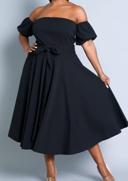 Hi Curvy Plus Size Attached Sleeves Tube Fit and Flare Dress