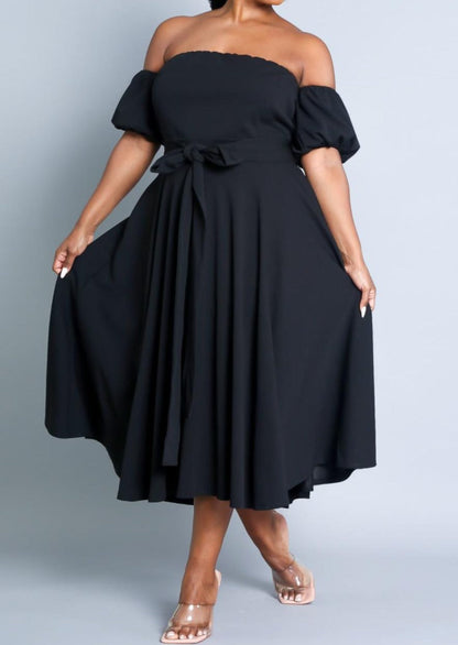 Hi Curvy Plus Size Attached Sleeves Tube Fit and Flare Dress