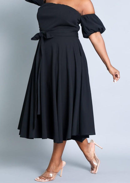 Hi Curvy Plus Size Attached Sleeves Tube Fit and Flare Dress