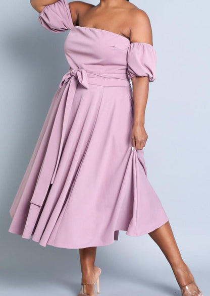 Hi Curvy Plus Size Attached Sleeves Tube Fit and Flare Dress