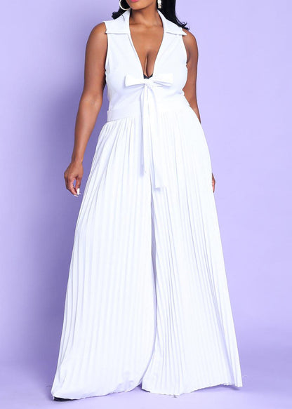 Hi Curvy Plus Size Women Sleeveless Pleated Wide Leg Jumpsuit