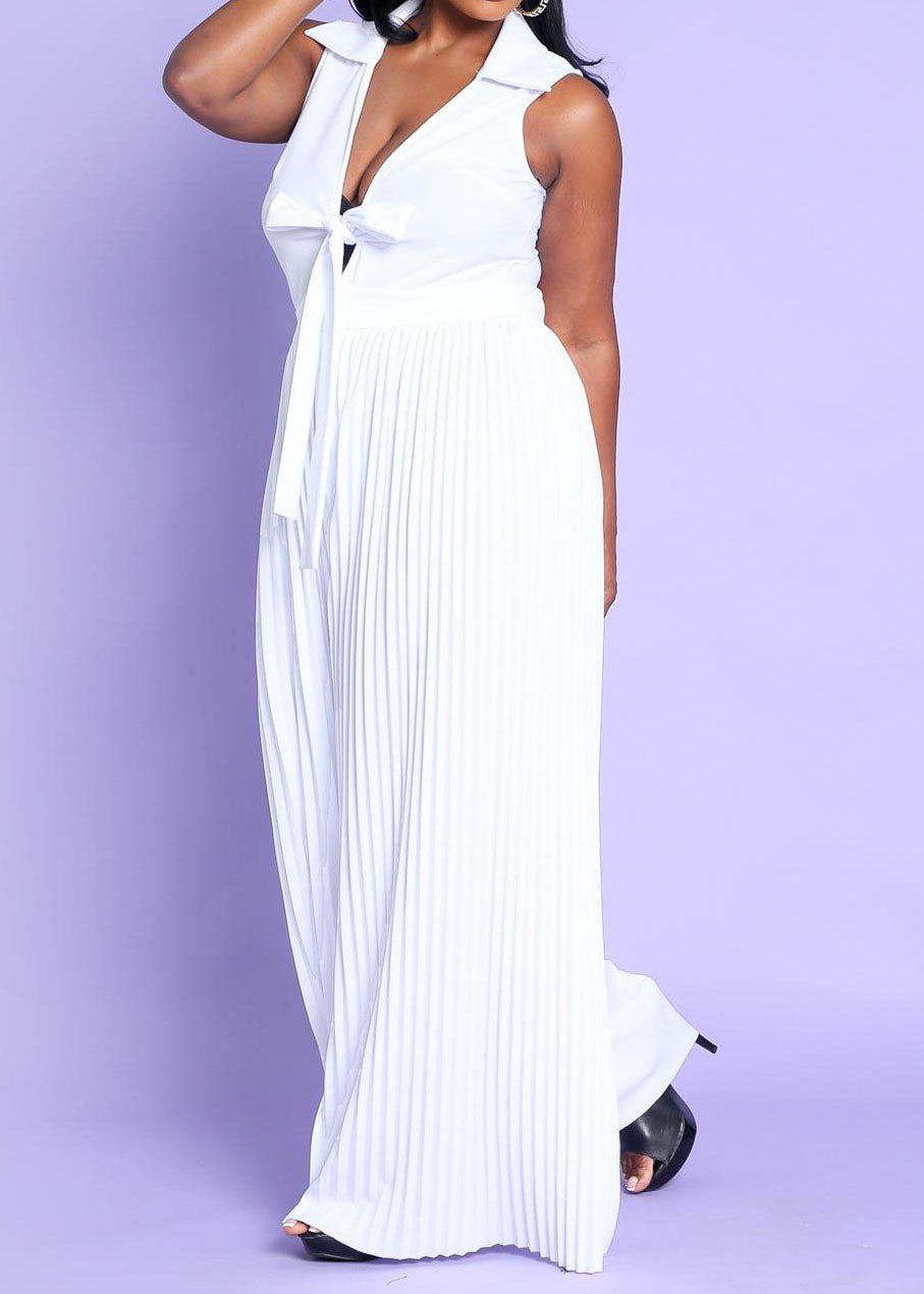 Hi Curvy Plus Size Women Sleeveless Pleated Wide Leg Jumpsuit