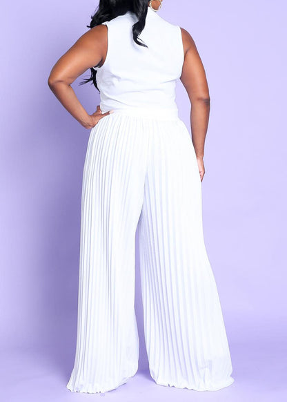 Hi Curvy Plus Size Women Sleeveless Pleated Wide Leg Jumpsuit