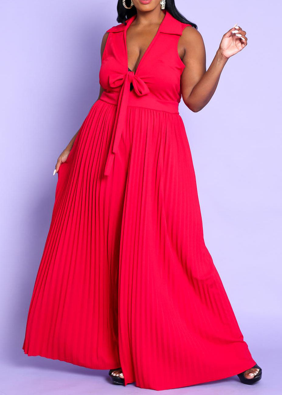 Hi Curvy Plus Size Women Sleeveless Pleated Wide Leg Jumpsuit