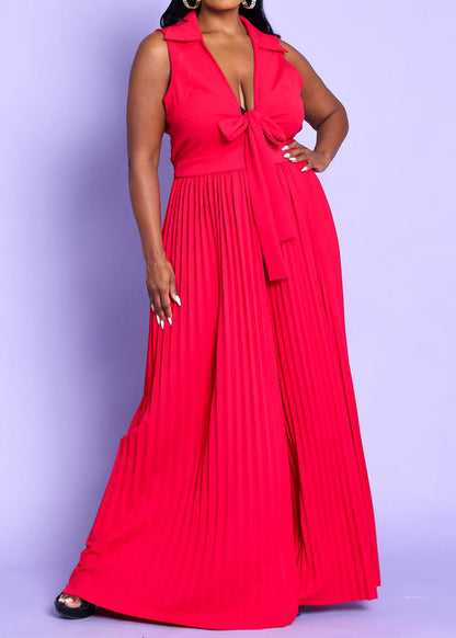 Hi Curvy Plus Size Women Sleeveless Pleated Wide Leg Jumpsuit