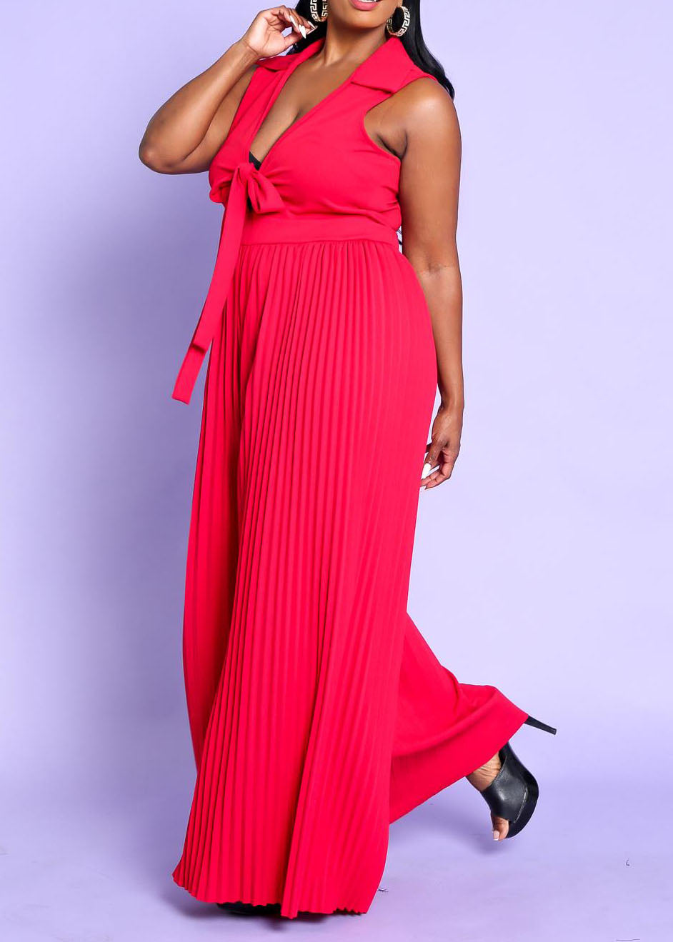 Hi Curvy Plus Size Women Sleeveless Pleated Wide Leg Jumpsuit