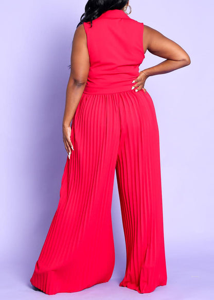 Hi Curvy Plus Size Women Sleeveless Pleated Wide Leg Jumpsuit