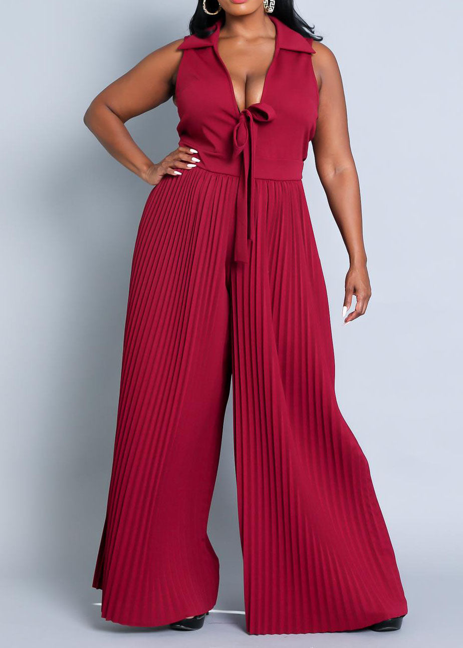 Hi Curvy Plus Size Women Sleeveless Pleated Wide Leg Jumpsuit